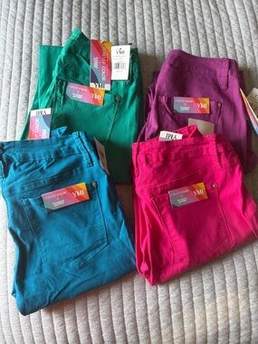 Lot of 4 pairs-YMI Women's Skinny Pants in Teal, Green, Fuchsia, and Purple